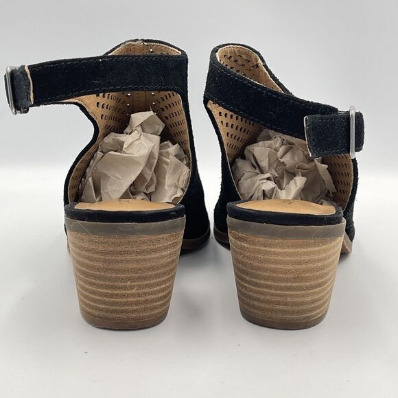 Lucky Brand BERTEL Suede Leather Peep Toe Heeled Sandals Shoes Womens SIZE 7.5 - Picture 5 of 8